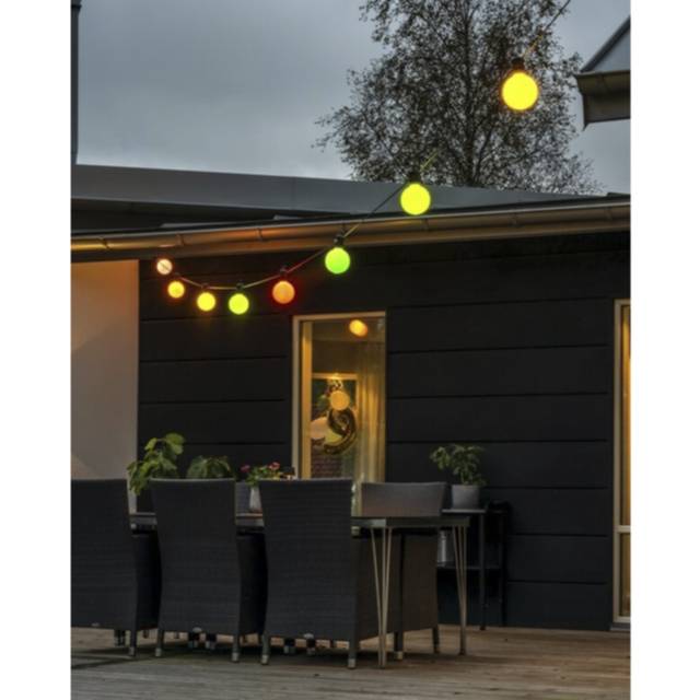 Ljusslinga E27 med 10 färgade LED-lampor, solpanel & fjärrkontroll