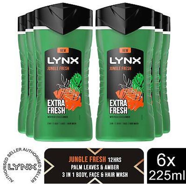 Lynx 3in1 body, face & hair wash shower gel extra fresh jungle fresh 225ml, 3pk
