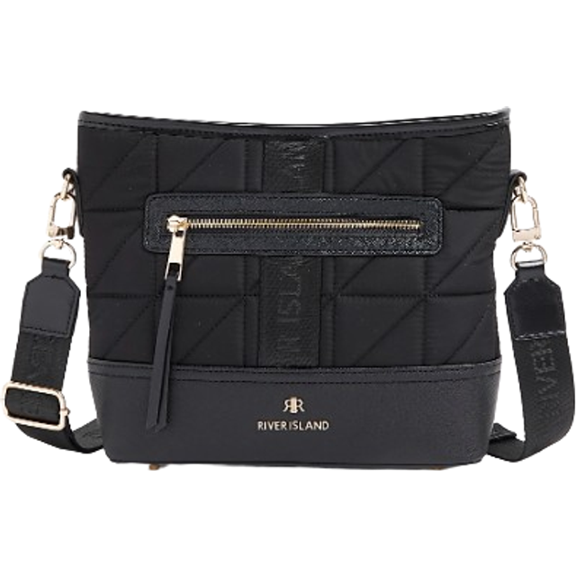 River Island Womens Black Webbing Quilted Cross Body Bag - One Size