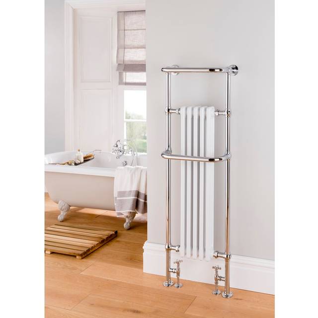 Arundel Floor Mounted Heated Towel Rail - W White Inset Radiator (150cm H X 50cm W X 25cm D)