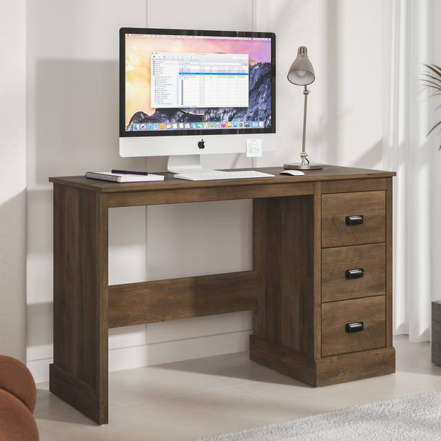 Bristol 3 Drawer Study Desk - Knotty Oak (74.5cm H X 119cm W X 44.5cm D)