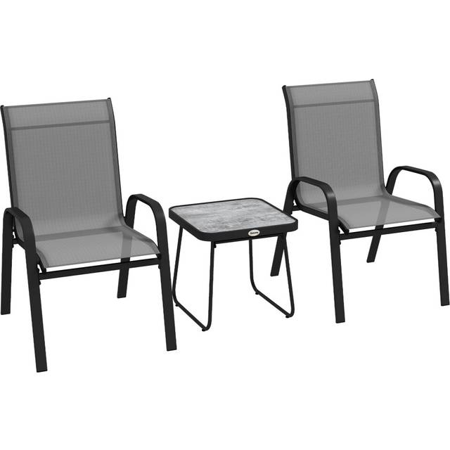 Outsunny 3PCs Bistro Set with Breathable Mesh Fabric Stackable Chairs Light Grey - Light Grey | TJ Hughes