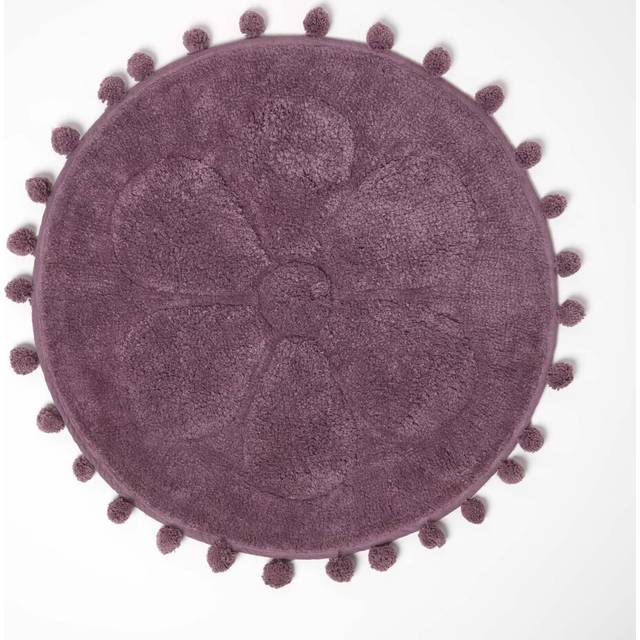Homescapes Floral Blush Pink 100% Cotton Bath Mat with Pom Pom Edges, 60cm Round, Machine Washable, Super Absorbent, Soft and Tufted, Textured Reverse
