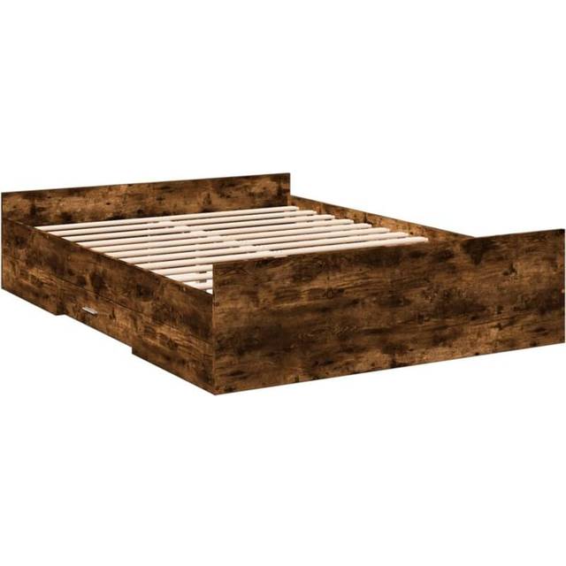 vidaXL Bed Frame with Drawers without Mattress Smoked Oak 135x190 cm Double - Brown