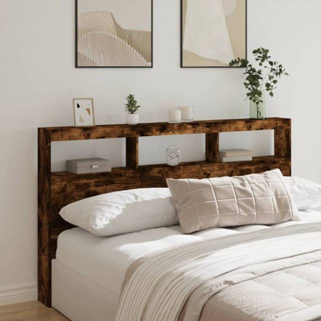 vidaXL Headboard Cabinet with LED Smoked Oak 180x17x102 cm - Brown