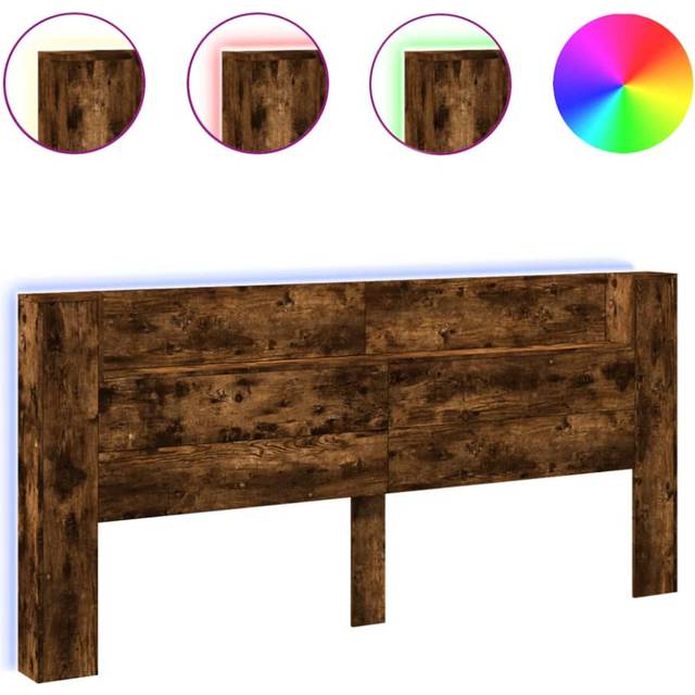 vidaXL Headboard Cabinet with LED Smoked Oak 220x16.5x103.5 cm - Brown