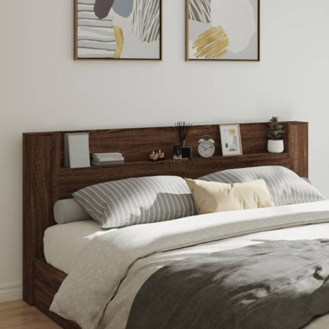 vidaXL Headboard Cabinet with LED Brown Oak 220x16.5x103.5 cm - Brown oak