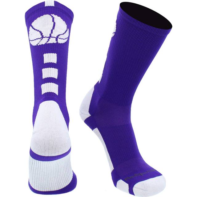 MadSportsStuff Basketball Logo Athletic crew Socks  Small - PurpleWhit
