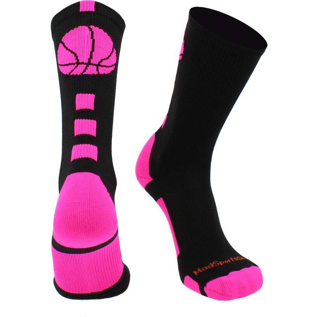 MadSportsStuff Basketball Logo Athletic Crew Socks  Small - Black/Neon