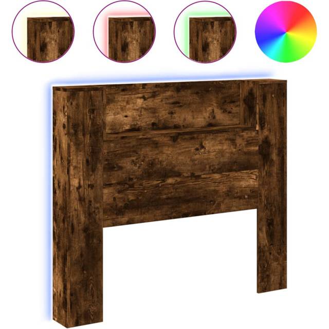 vidaXL Headboard Cabinet with LED Smoked Oak 120x16.5x103.5 cm - Brown