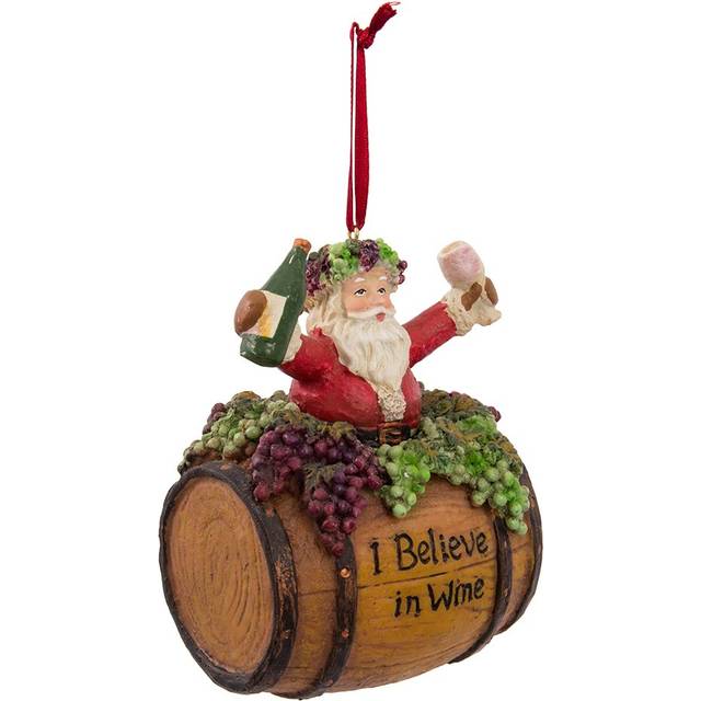 Kurt Adler 4-Inch Polyresin Santa on Wine Barrel Ornament