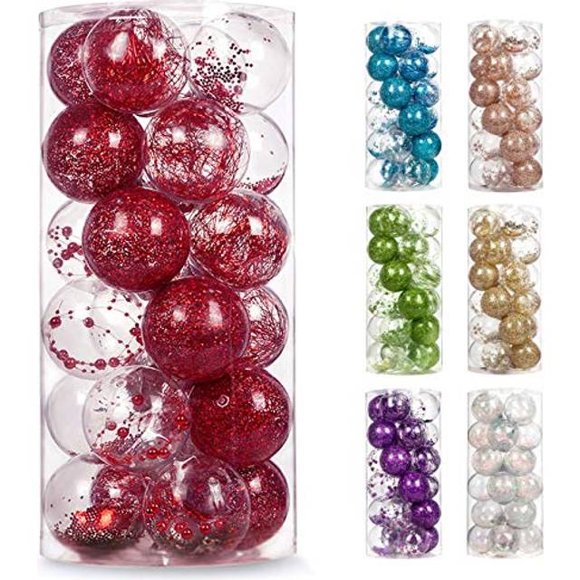 "AMS 2.76""""/24ct Shatterproof Clear Plastic Christmas Ball Ornaments De"