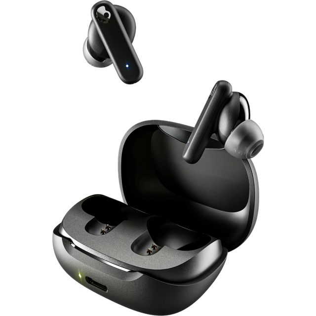 Skullcandy Smokin Buds-hörlurar med trådlös anslutning, utmärkt ljud, 50% förnybar plast och mikrofon, 20 timmars batteritid, Bluetooth-hörlurar för iPhone, Android och mer – svarta