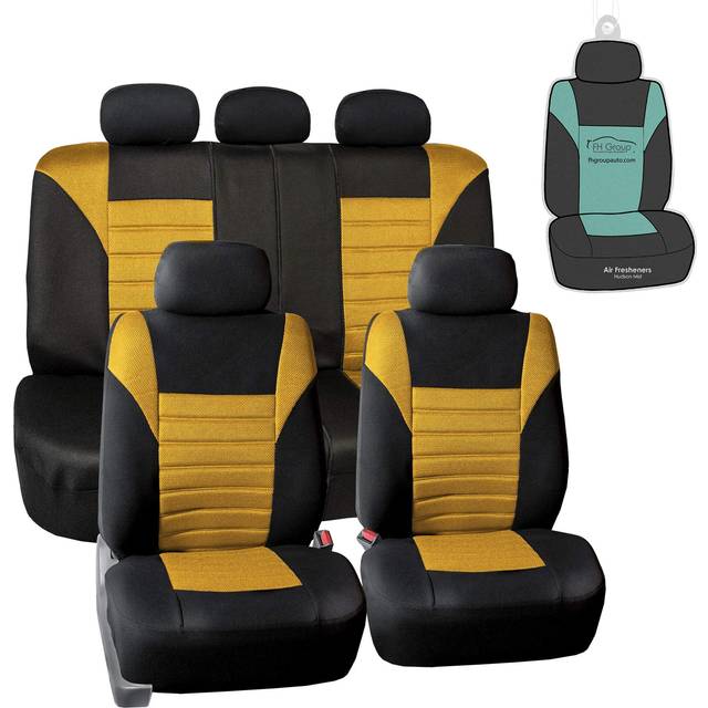 FH Group Automotive Car Seat Covers Full Set Premium 3D Air Mesh Yellow and Black  Airbag Compatible and Split Bench Cover Universal Fit Interior Acce