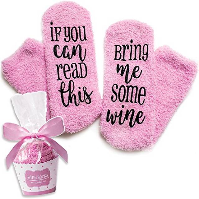 "Luxury Fuzzy Wine Socks in Cupcake Gift Packaging: ""If You Can Read This Bring Me Some Wine""  Novelty Fuzzy Socks for Women  Funny Accessory for Her,"