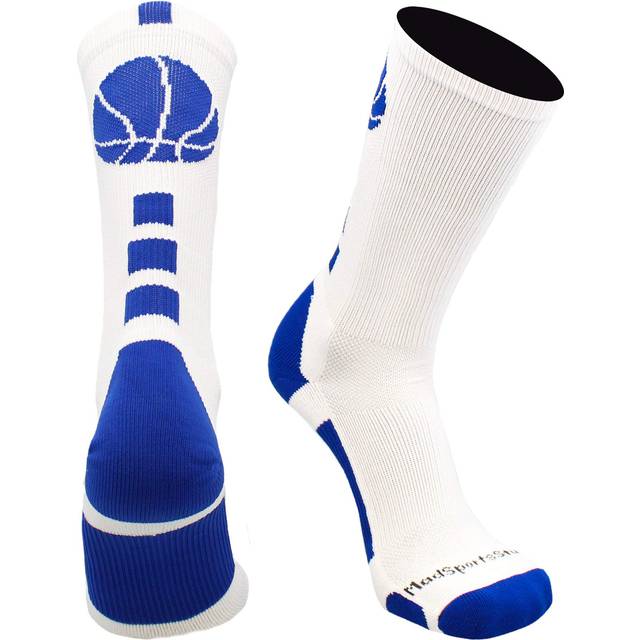 MadSportsStuff Basketball Logo Athletic crew Socks  Small - WhiteRoyal