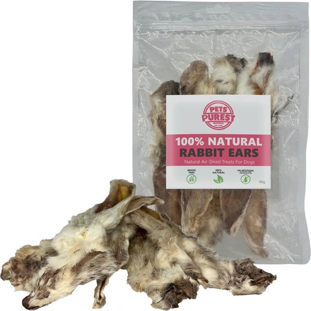 Pets Purest Rabbit Ears with Fur for Dogs, Puppy & Senior - 100% Natural Air Dried Dog Treat Chews for Raw Dog Food & Low Fat Healthy Hypoallergenic