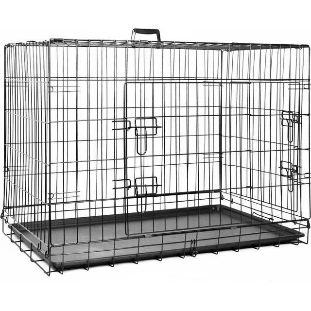 Pet cage folding metal dog crate strong cat carrier double door removable tray