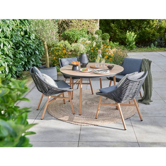 Corrigan Studio Makenna - Keswick Four Seat Circular Dining Set with Cushions Brown 4