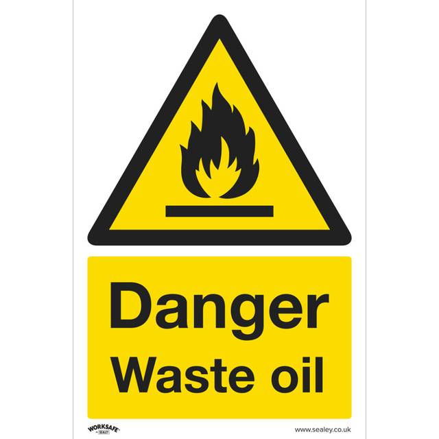 SEALEY Warning Safety Sign - Danger Waste Oil - Rigid Plastic | SS60P1 | GSF Car Parts