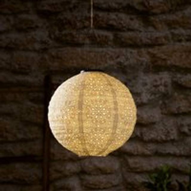 30cm White Tyvek Moroccan Hanging Solar Lantern - Warm White