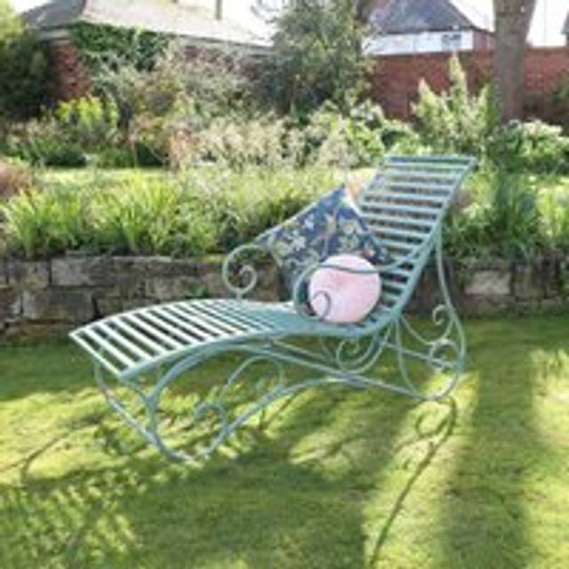 Large Sage Green Metal Sun Lounger Material: Garden