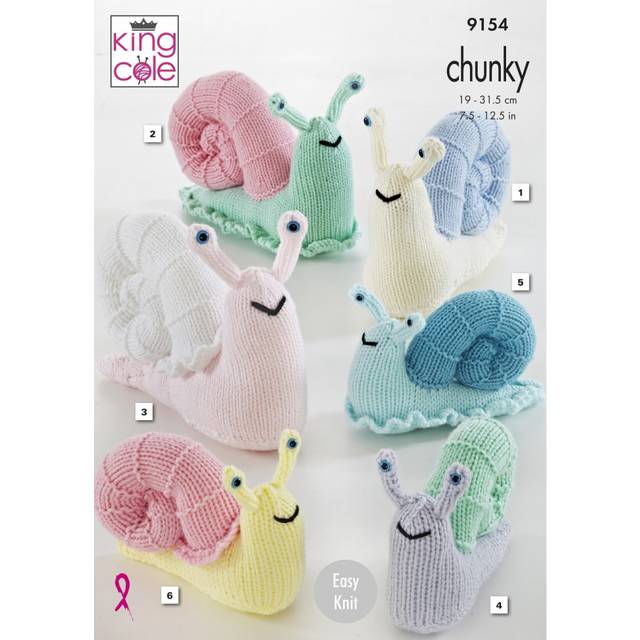 King Cole 9154 Chunky Knitting Pattern Small or Large Snail Stuffed Toys