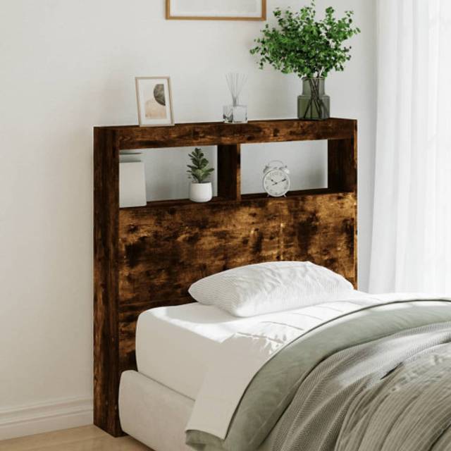 vidaXL Headboard Cabinet with LED Home Bed Headboard Smoked Oak 100x17x102 cm