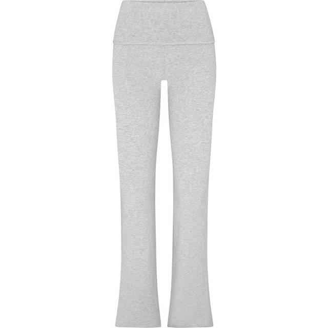 Cotton Jersey Foldover Flare-Leg Pants - LIGHT HEATHER GREY - X-Large