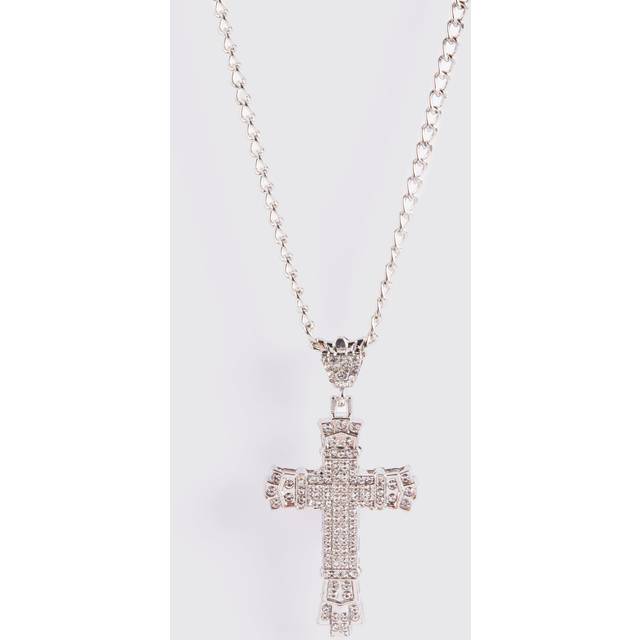 Mens Silver Iced Cross Necklace