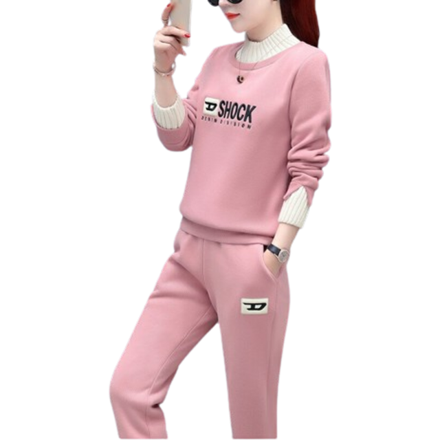 Plus Velvet Thick Fall Tracksuit Two Piece Set Womens Casual Print Half Turtleneck Sweatshirt Pantsuit Loungewear Female
