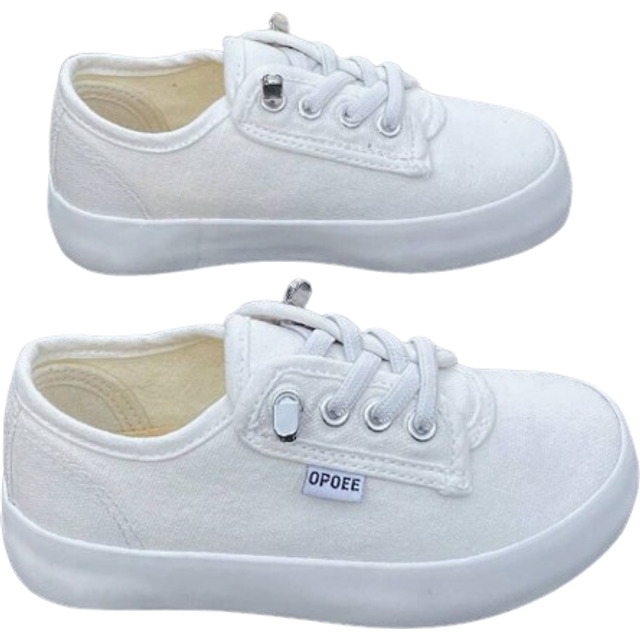 Vita barncanvasskor, koreansk vår/höst Enkelt mode Sneakers med låga spetsar, klassisk skateboarding Fritidssportskor för pojkar och flickor - Vitt (EUR34,EUR35,EUR36,EUR22,EUR23,EUR24,EUR25,EUR26,EUR27,EUR28,EUR29,EUR30,EUR31,EUR32,EUR33,EUR27.5)