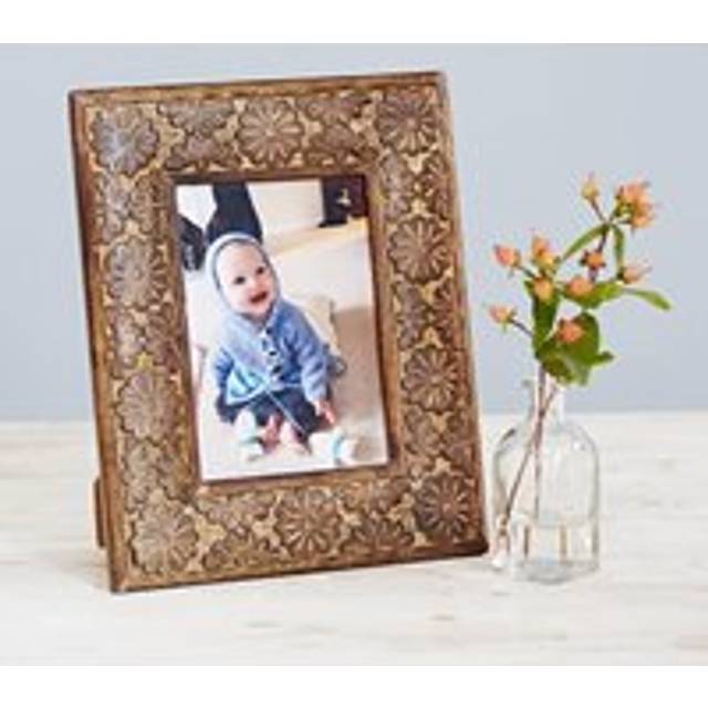 7" x 5" Asali Natural Floral Pattern Mango Wood Frame