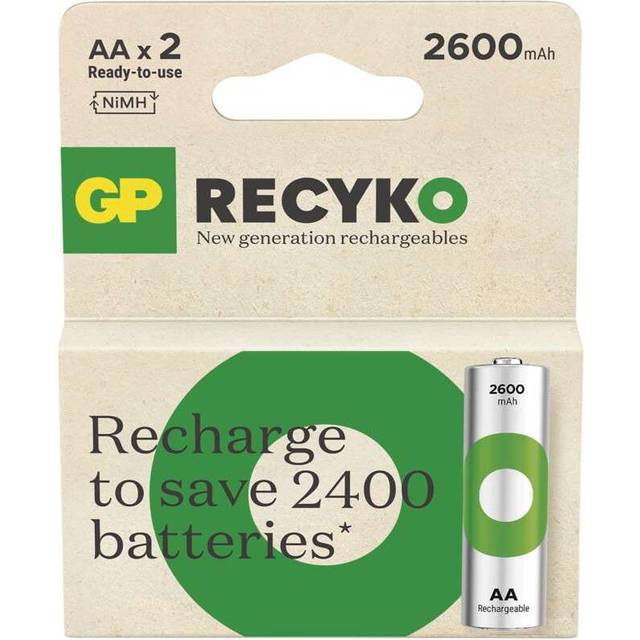 GP 2600 ReCyko uppladdningsbart AA | HR06 Ni-Mh batteri 2-pack