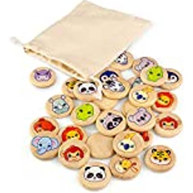 Matching Memory Game 30 pcs Wooden Board Game Age 3+ Preschool Learning Education (Animals)