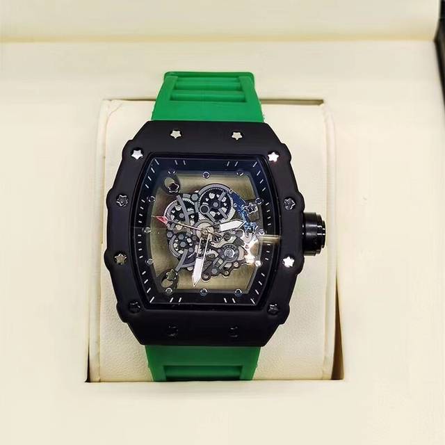 (Green) Richard 3-pin transparent bottoming full function men's watch top brand luxury watch men's quartz automatic calendar couple 2023 Watches