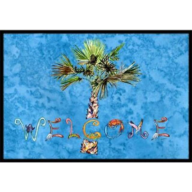 """""Caroline's Treasures 8708MAT Welcome Palm Tree on Blue Indoor or Outdoor Mat  18 x 27""""""""  Multicolor"""""