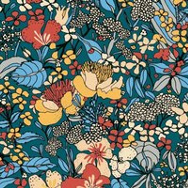 Profhome 377564-GU Flowers wallcovering matt blue red brown 5.33 m2 (57 ft2)