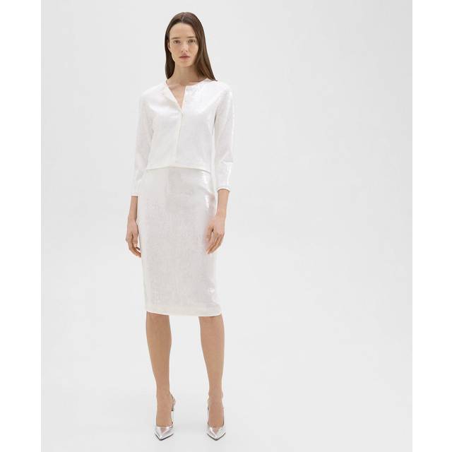 Theory Womens White Sequin-embellished Slim-fit Recycled-polyester Midi Skirt 10 - WHITE
