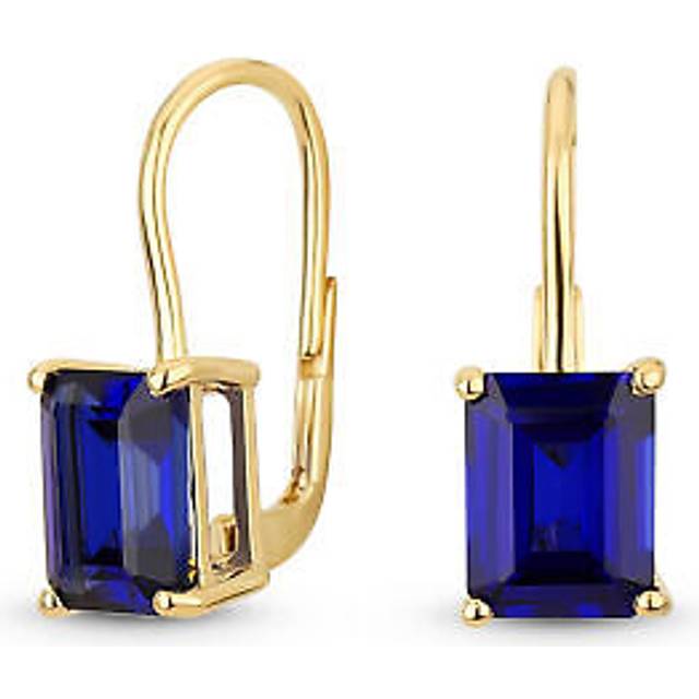 CTW Gemstone Swiss Blue Topaz Emerald Cut Drop Earrings for Women Hinge Lever Back 14K Yellow Gold Sterling Traditional 4.50 Plated.925 Silver