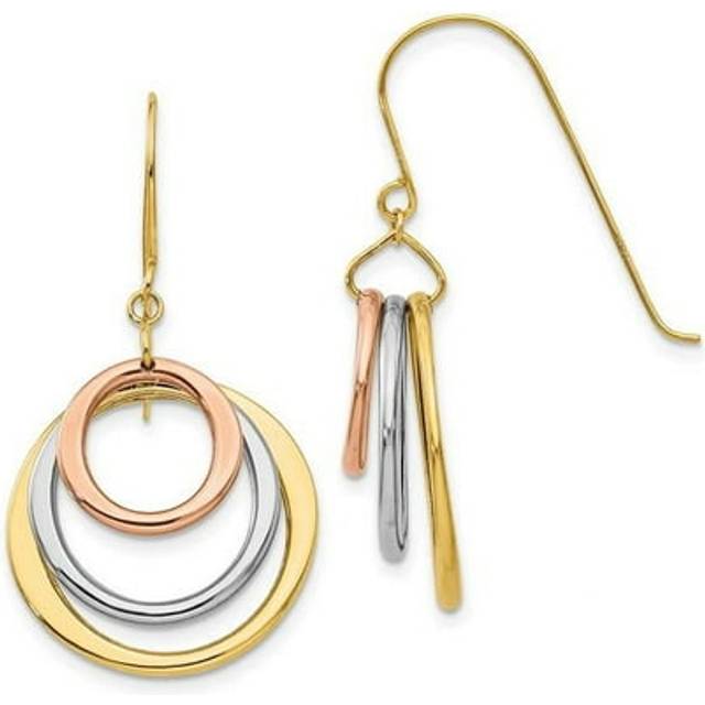 14K Tri-color Circle Dangle Shepherd Hook Earrings