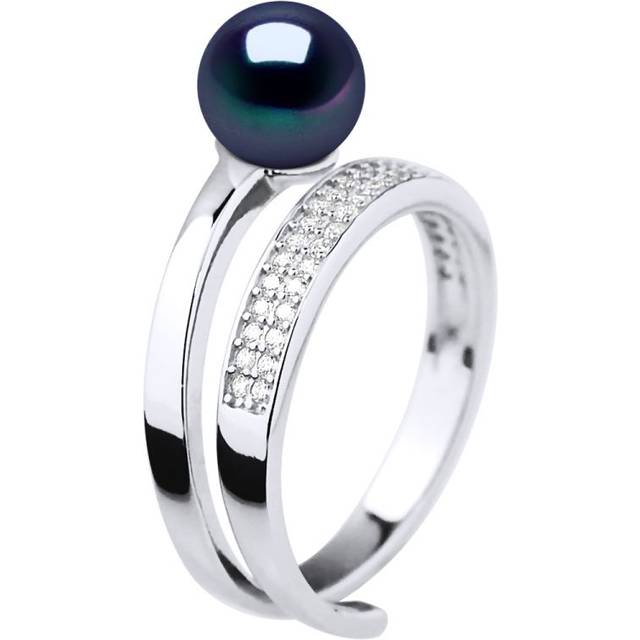 Diadema Womens Ring Rush Adjustable Round Freshwater Pearl Jewelry 7-8mm Black 925 Silver - One Size