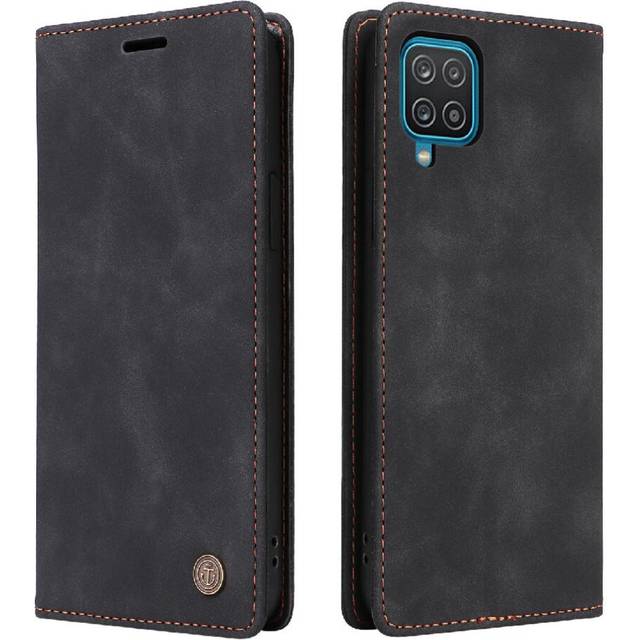 (Black) Flip Case for Samsung Galaxy A12 / M12 Simple Business Leather Case Flip Cover Wallet Shockproof