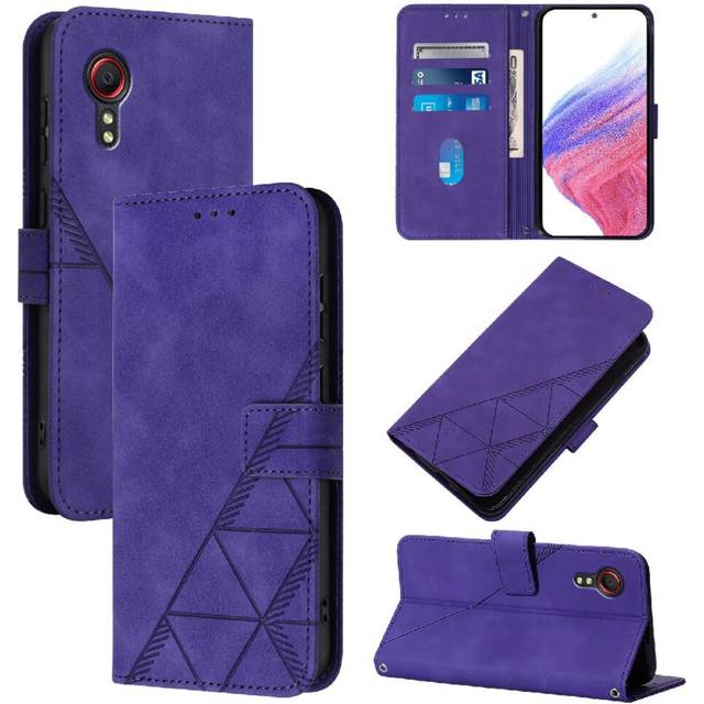 (Purple) Case for Samsung Galaxy Xcover 5 Credit Card Holder Pu Leather Wallet Cover Flip Folio Book Protective