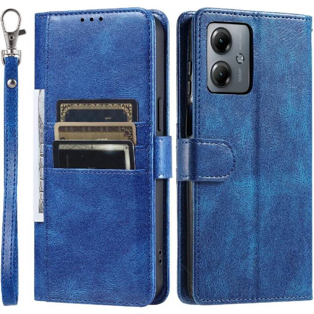 (Light blue) Flip Case for Motorola Moto G14 Kickstand Pu Leather Wallet 6 Card Slots