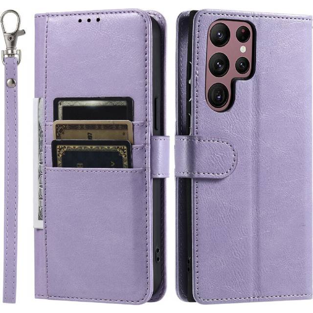 (Purple) Flip Case for Samsung Galaxy S22 Ultra Pu Leather Wallet 6 Card Slots Kickstand