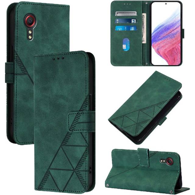 (Green) Case for Samsung Galaxy Xcover 5 Credit Card Holder Pu Leather Wallet Cover Flip Folio Book Protective