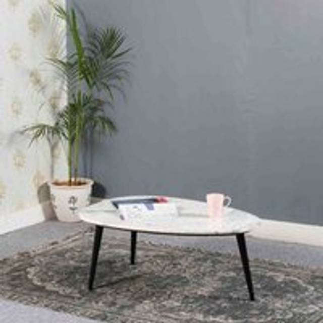 IH Design Luxor Coffee Table With White Marble Top & Metal Legs, Brown
