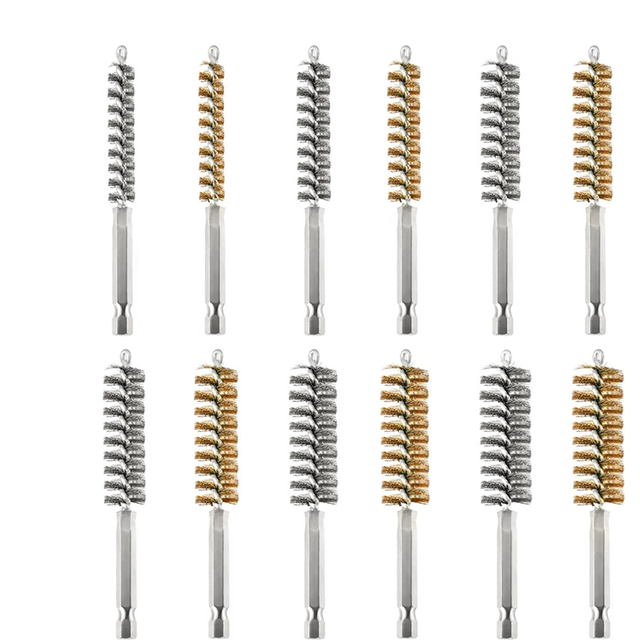 moresk-12Pc Wire Bore Brush Bore Cleaning Brush Brush Set Stainless Steel Wire Twisted Brush for Drill Impact Driver in 6 Sizes