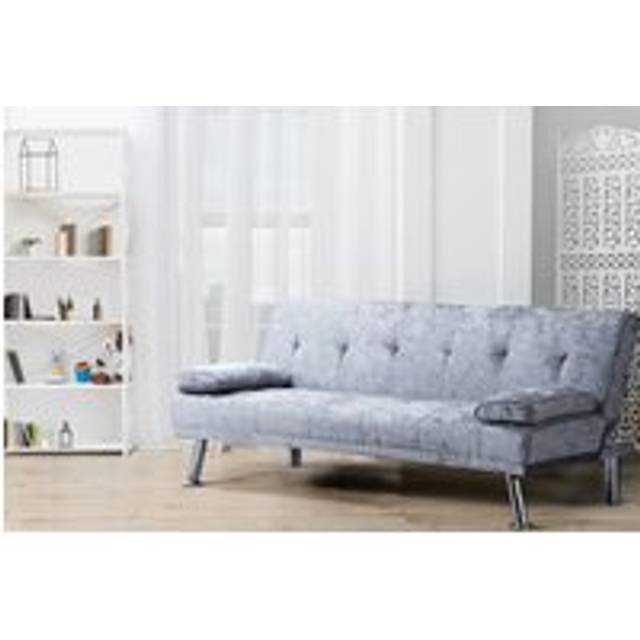 Stunning Crush Velvet Italian Style Sofa Bed with Chrome Legs - Grey - One Size